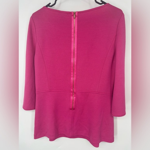 NWOT St. John Hot Pink Wool Blend Fit and Flare Quarter Sleeve Top 8 - Picture 3 of 4